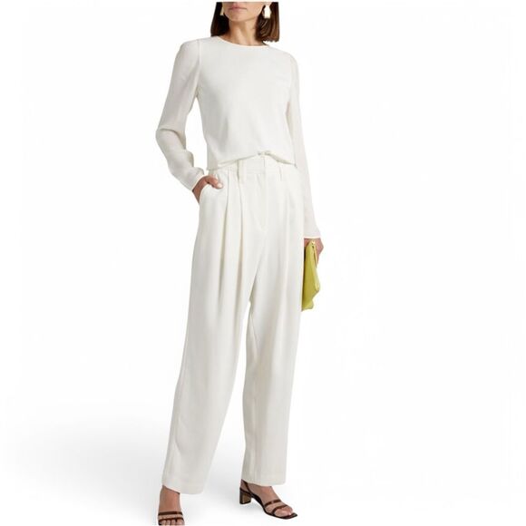 Theory Crepe Knit‎ Silk Puff Sleeve Top Large Ivory - Picture 1 of 16